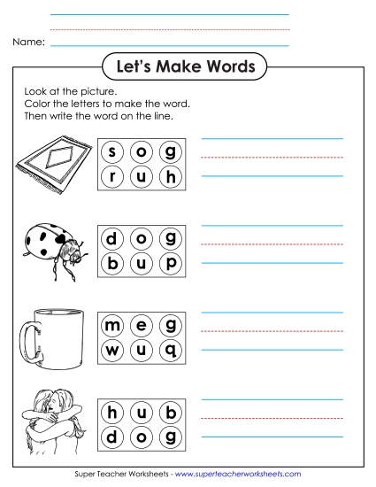 Worksheets - Color the Letters & Write (-ug)