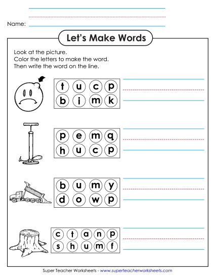 Worksheets - Color the Letters & Write (-ump) Worksheets - Color the Letters & Write (-ump)