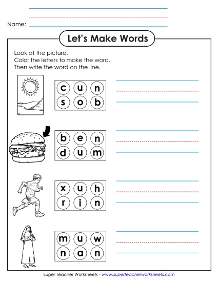 Worksheets - Color the Letters & Write (-un)