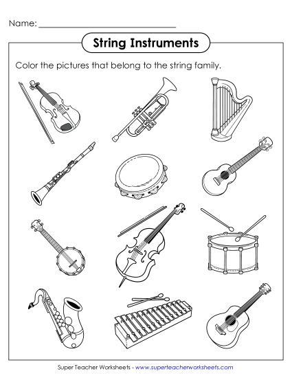 Worksheets - Color the String Instruments (Printable PDF Worksheet) Worksheets - Color the String Instruments (Printable PDF Worksheet)