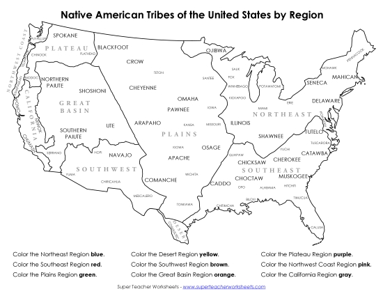 Maps - Coloring Map - Native American Tribes by Region Maps - Coloring Map - Native American Tribes by Region