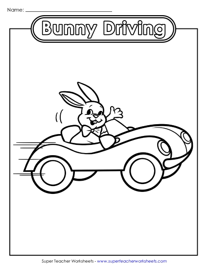 Basic Pictures (For Younger Kids) - Coloring Page: Driving Easter Bunny