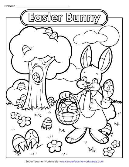 Advanced Pictures (For Older Kids) - Coloring Page: Easter Bunny Egg Hunt