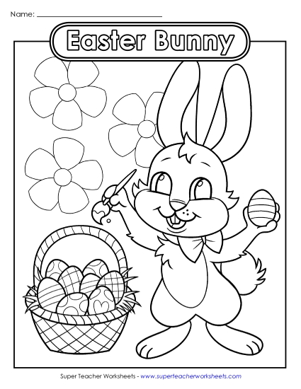 Advanced Pictures (For Older Kids) - Coloring Page: Easter Bunny Painting Eggs