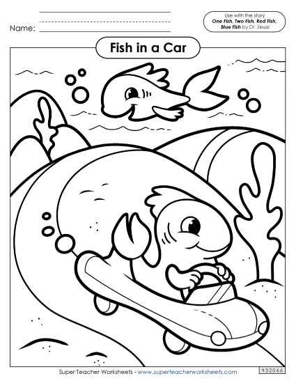 Coloring Pages - Coloring Page: Fish Driving a Car