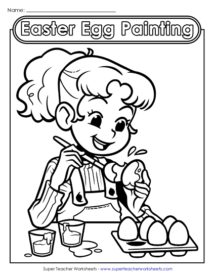 Advanced Pictures (For Older Kids) - Coloring Page: Girl Painting Easter Eggs