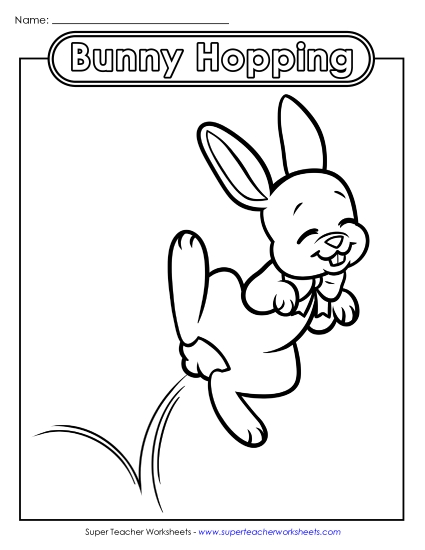 Basic Pictures (For Younger Kids) - Coloring Page: Hopping Easter Bunny