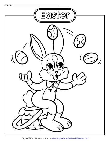 Basic Pictures (For Younger Kids) - Coloring Page: Juggling Easter Bunny