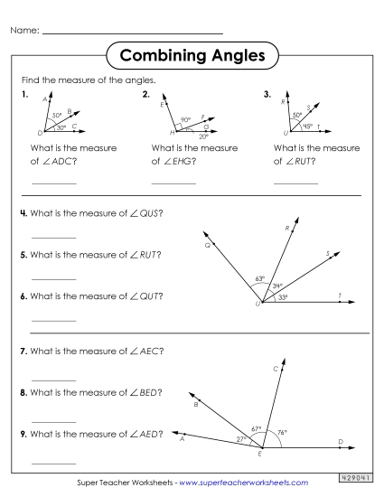 Adding Angles Worksheets - Combining Angles Worksheet 1 Adding Angles Worksheets - Combining Angles Worksheet 1