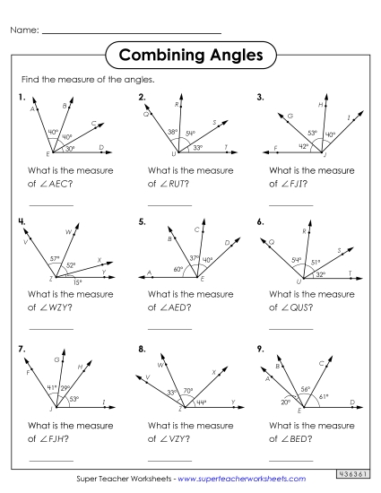 Adding Angles Worksheets - Combining Angles Worksheet 2