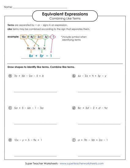 Combining Like Terms (Simplifying Expressions) - Combining Like Terms (Intermediate #1)