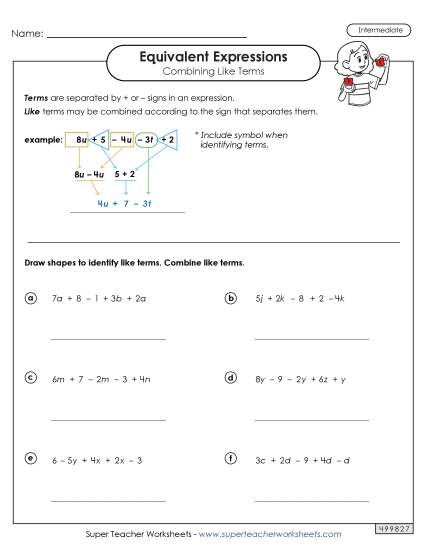 Combining Like Terms (Simplifying Expressions) - Combining Like Terms (Intermediate #2)