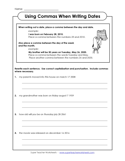 Commas in Dates - Commas for Dates: Sentences Commas in Dates - Commas for Dates: Sentences