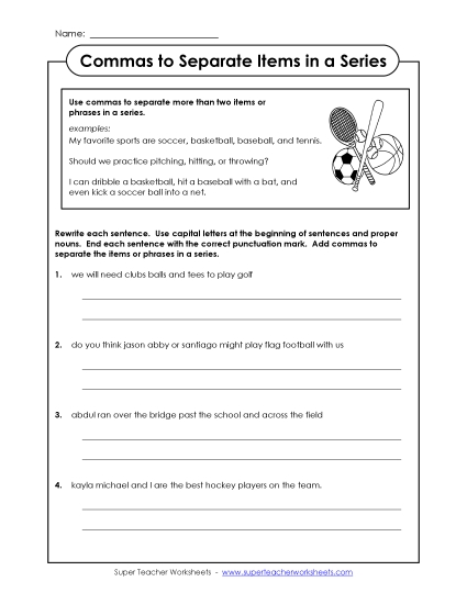Commas for Items in a Series - Commas in a Series (Sports)