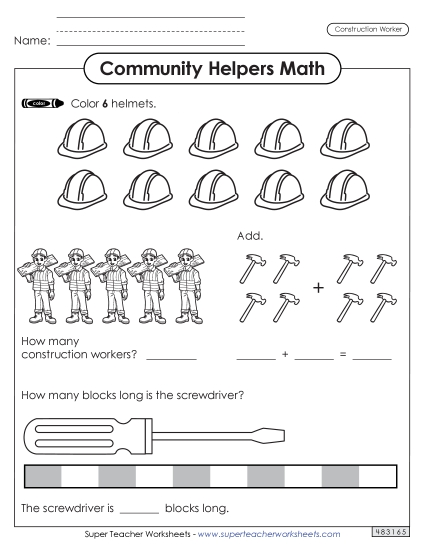 Mixed Math Skills (Very Basic) - Community Helpers Math: Construction Worker Mixed Math Skills (Very Basic) - Community Helpers Math: Construction Worker