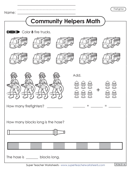 Mixed Math Skills (Very Basic) - Community Helpers Math: Firefighter