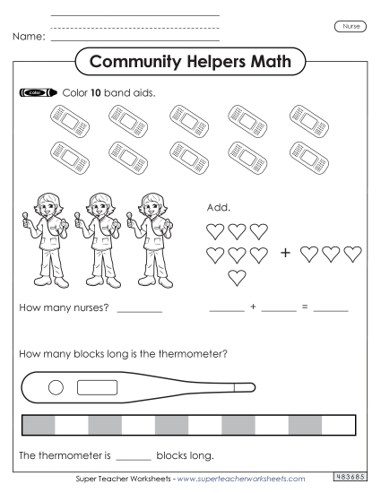 Mixed Math Skills (Very Basic) - Community Helpers Math: Nurse