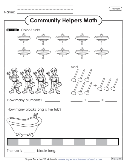 Mixed Math Skills (Very Basic) - Community Helpers Math: Plumber