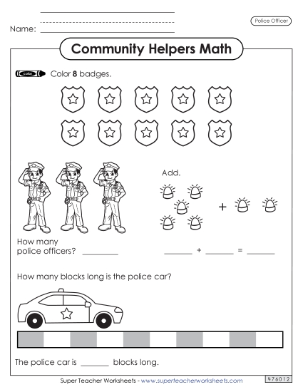 Mixed Math Skills (Very Basic) - Community Helpers Math: Police Officer