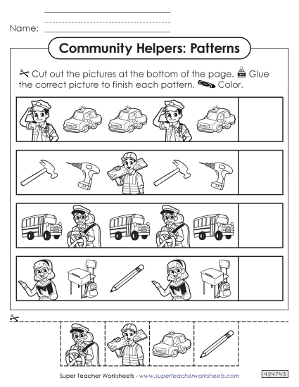 Patterns (Cut & Glue) - Community Helpers: Patterns Worksheet #2