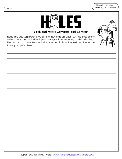 Movie-Book Compare & Contrast - Compare & Contrast Essay: Holes (Printable PDF Worksheet)