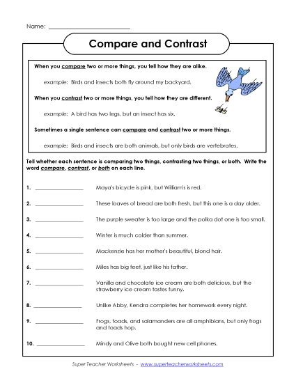 Worksheets - Compare and Contrast Sentences Worksheets - Compare and Contrast Sentences