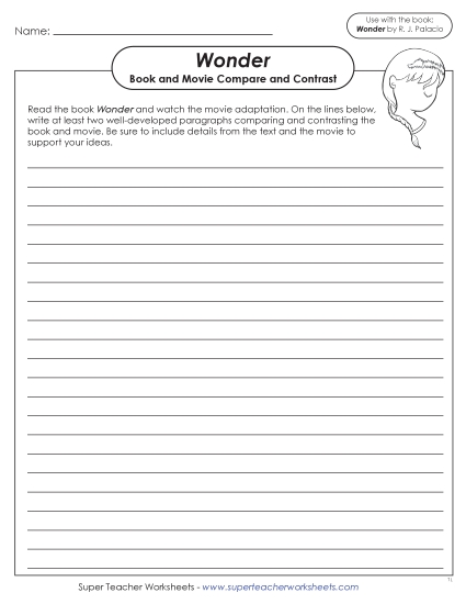 Book - Movie Comparisons - Compare & Contrast Writing Prompt (Printable PDF Worksheet)