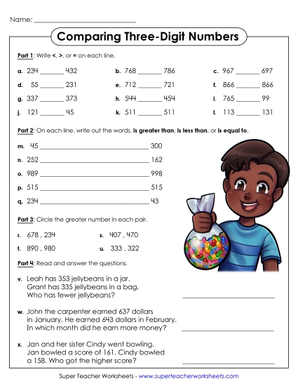 Comparing Numbers - Comparing 3-Digits - Worksheet Comparing Numbers - Comparing 3-Digits - Worksheet