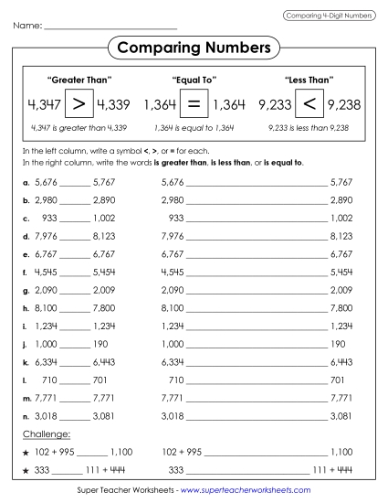 Comparing Numbers - Comparing 4-Digit Numbers