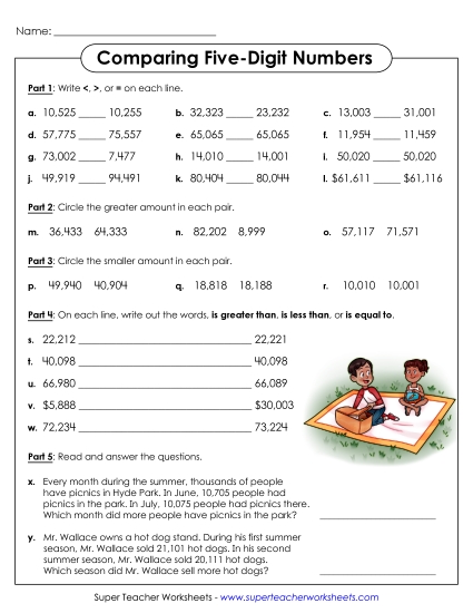 Comparing Numbers - Comparing 5-Digit Numbers Comparing Numbers - Comparing 5-Digit Numbers