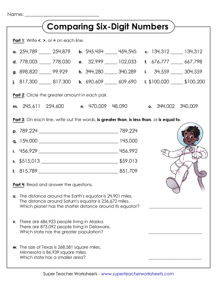 Comparing Numbers - Comparing 6-Digit Numbers