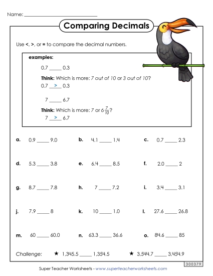 Comparing Decimals - Comparing Decimals (Tenths)