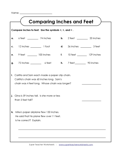 Conversions & Unit Comparisons - Comparing Feet & Inches