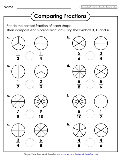Comparing Fractions - Comparing Fractions Circles (Different Denominators)