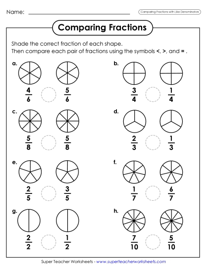 Comparing Fractions - Comparing Fractions Circles (Same Denominators) Comparing Fractions - Comparing Fractions Circles (Same Denominators)