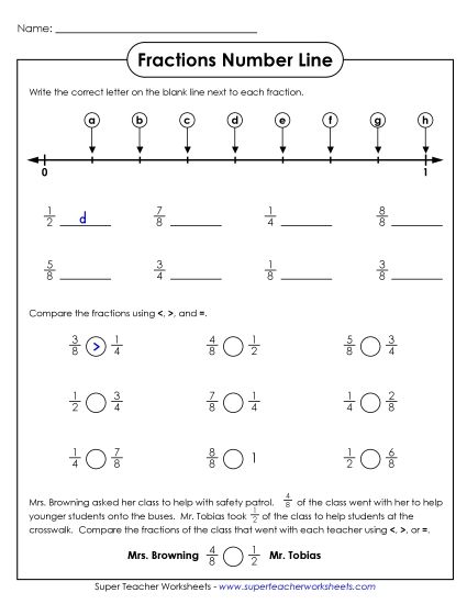 Comparing Fractions w/ Number Lines - Comparing Fractions: Number Line Worksheet Comparing Fractions w/ Number Lines - Comparing Fractions: Number Line Worksheet