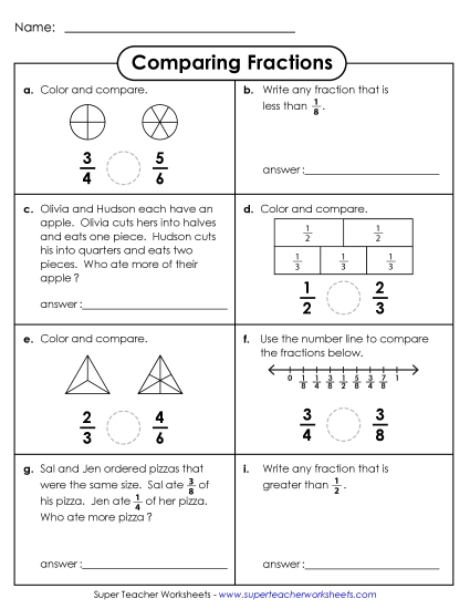Comparing Fractions - Comparing Fractions Worksheet Comparing Fractions - Comparing Fractions Worksheet