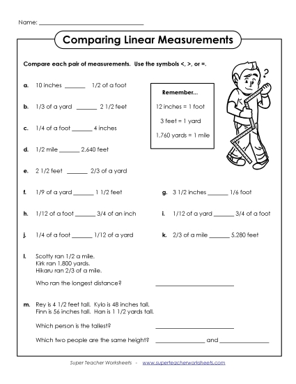 Comparing Measurements - Comparing Linear Measurements (Inches, Feet, Yards, Miles) Comparing Measurements - Comparing Linear Measurements (Inches, Feet, Yards, Miles)