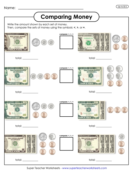 Amounts Up to $12 - Comparing Money