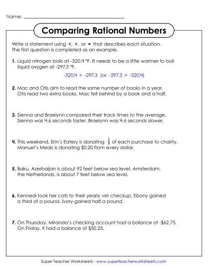 Word Problems - Comparing Rational Numbers