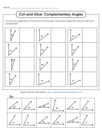 Complementary Angles - Complementary Angles: Cut-and-Glue Complementary Angles - Complementary Angles: Cut-and-Glue