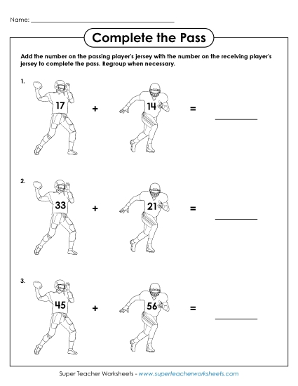 Worksheets (2-Digit Addends) - Complete the Pass (Football Theme) Worksheets (2-Digit Addends) - Complete the Pass (Football Theme)