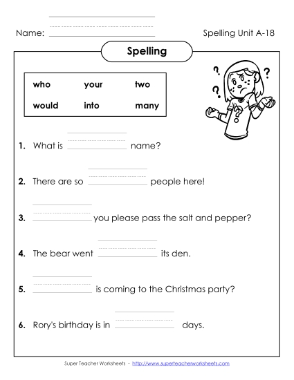 Worksheets - Complete the Sentences (A-18)