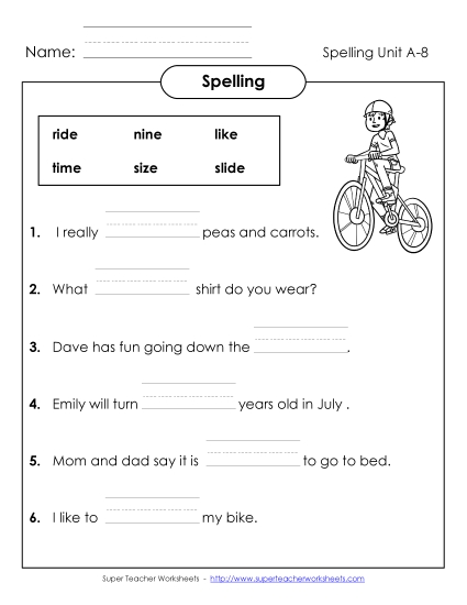 Worksheets - Complete the Sentences (A-8)