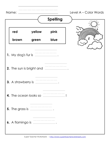 Worksheets and Activities  - Complete the Sentences (A-Color Words) 