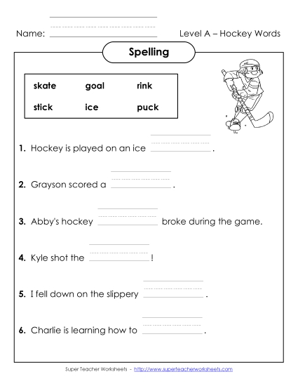 Worksheets and Activities - Complete the Sentences (A-Hockey Words) Worksheets and Activities - Complete the Sentences (A-Hockey Words)