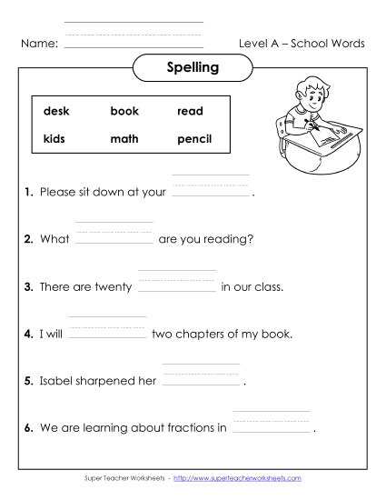 Worksheets and Activities - Complete the Sentences (A-School Words) Worksheets and Activities - Complete the Sentences (A-School Words)