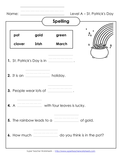 Worksheets - Complete the Sentences (A-St. Patrick's Day) 
