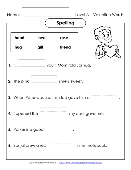 Worksheets and Activities - Complete the Sentences (A-Valentine's Day) 