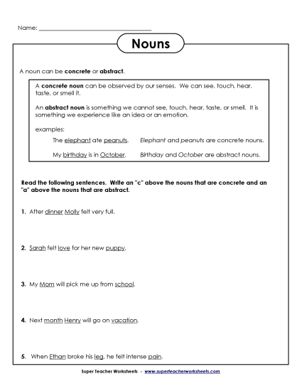 Abstract and Concrete Nouns - Concrete & Abstract Noun Sentences